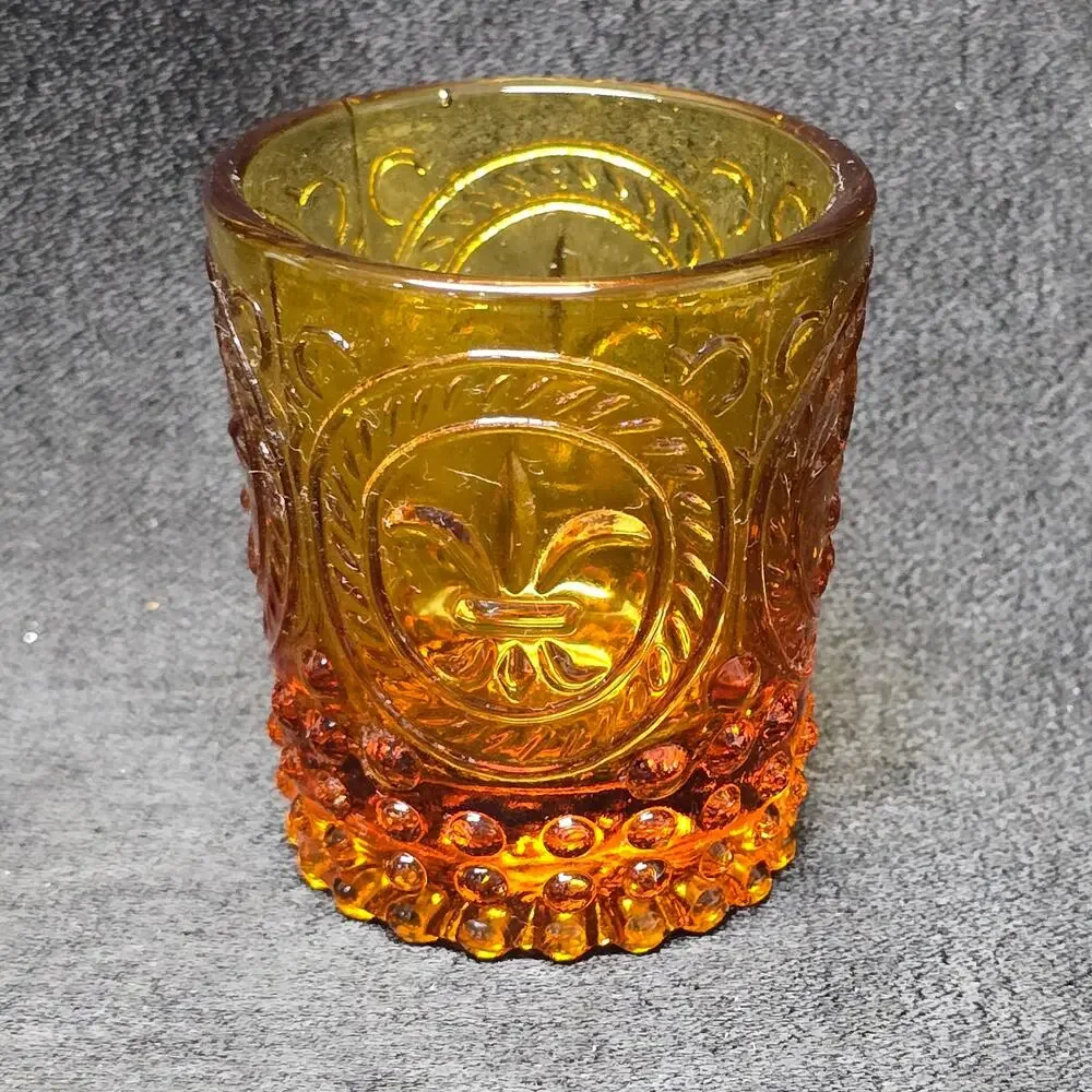 Vintage Fleur-De-Lys Mini Jar Shot Glass Votive Candle Holder Home Decor Display